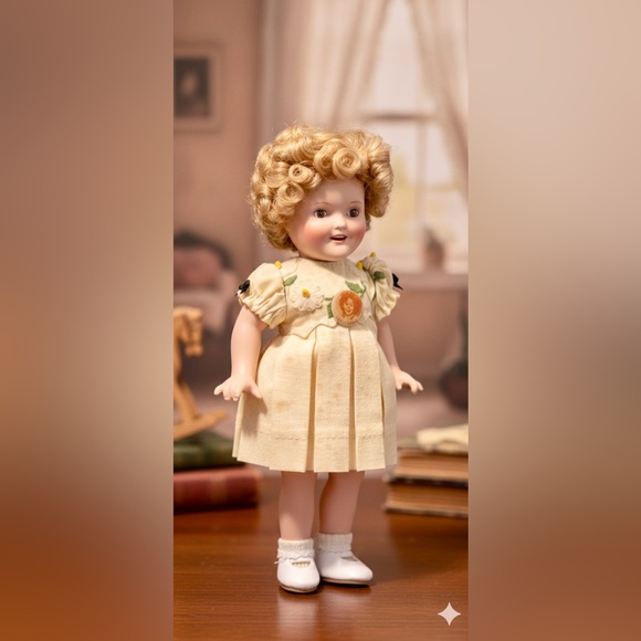 VTG ~ SHIRLEY TEMPLE ~Danbury Mint Doll with Pin Blonde Curls and Yellow Dress
